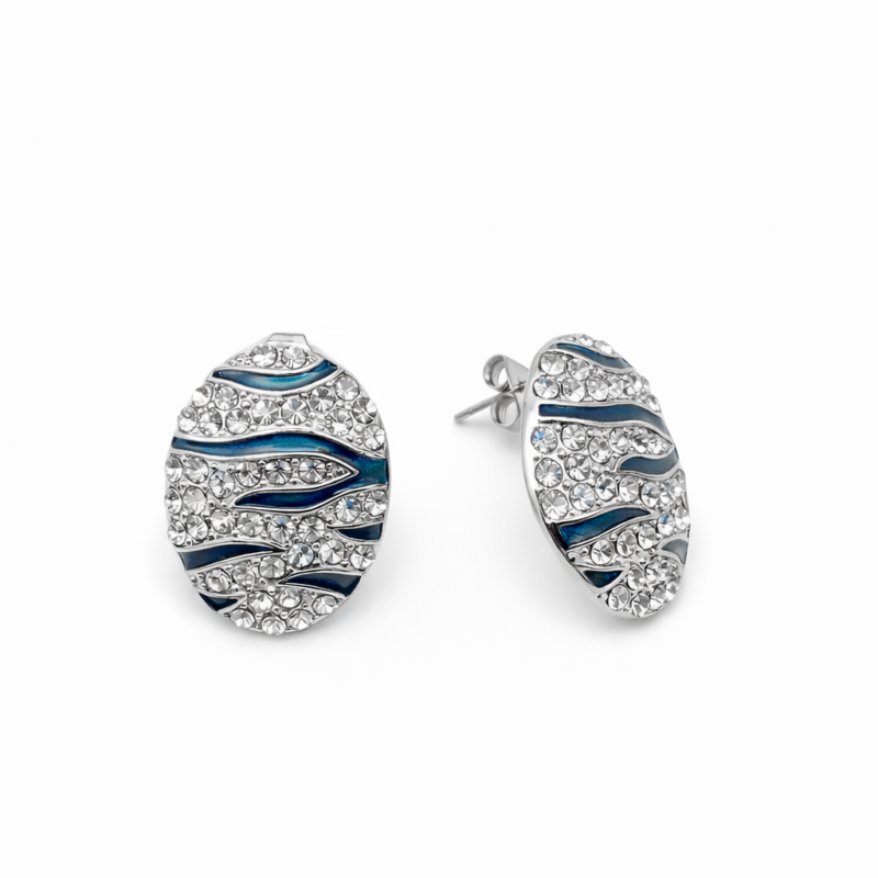 Blue Turtle Ασημί Σκουλαρίκια με Μπλε Σμάλτο και Ζιρκόν