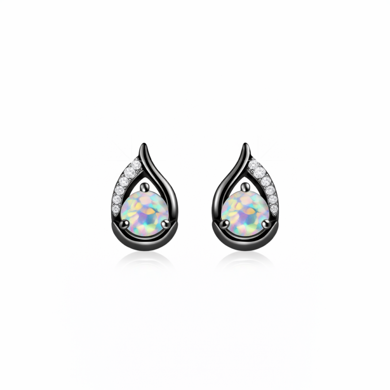 Black Opal Drop Σκουλαρίκια με Αληθινό Οπάλιο