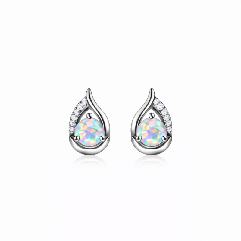 Silver Opal Drop Σκουλαρίκια με Αληθινό Οπάλιο