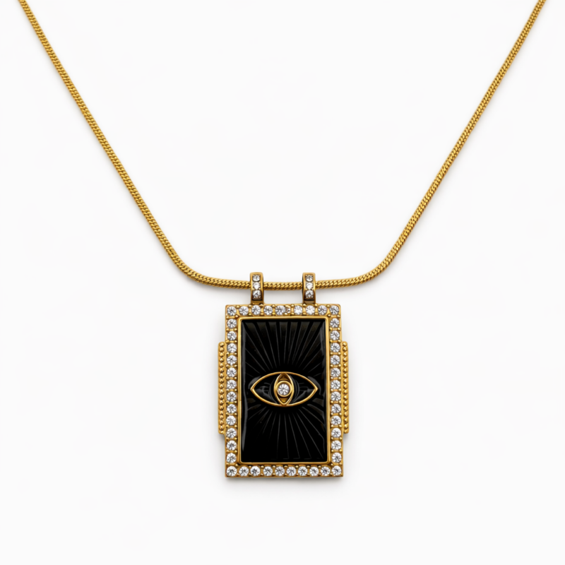 Royal Eye Κολιέ με Γκρι Σμάλτο και Ζιρκόν