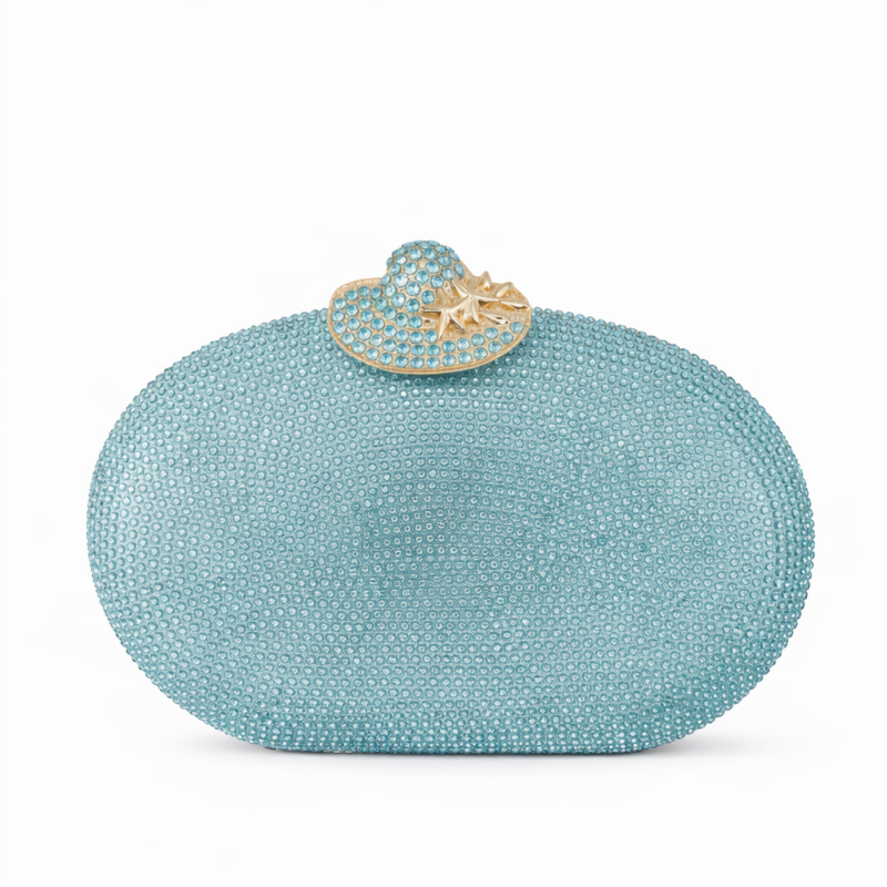 Juliette Cyan Luxury Clutch Τσάντα με Πέτρες & Χρυσή Αλυσίδα