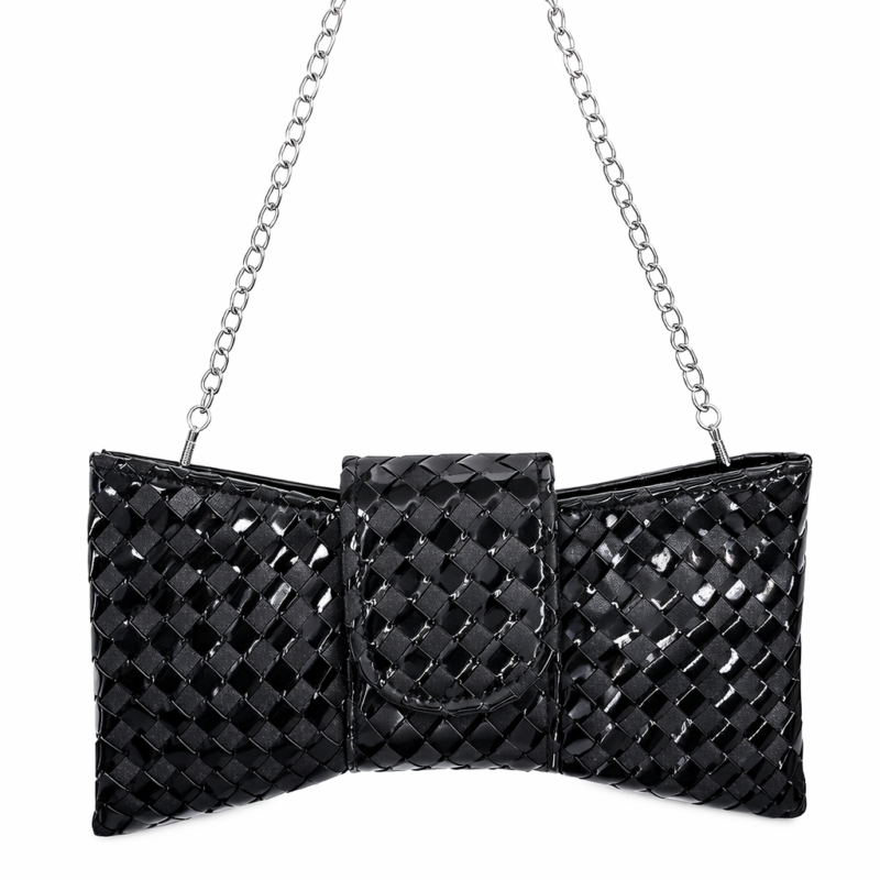 Bow Black Metallic Clutch Τσάντα σε Σχήμα Φιόγκου