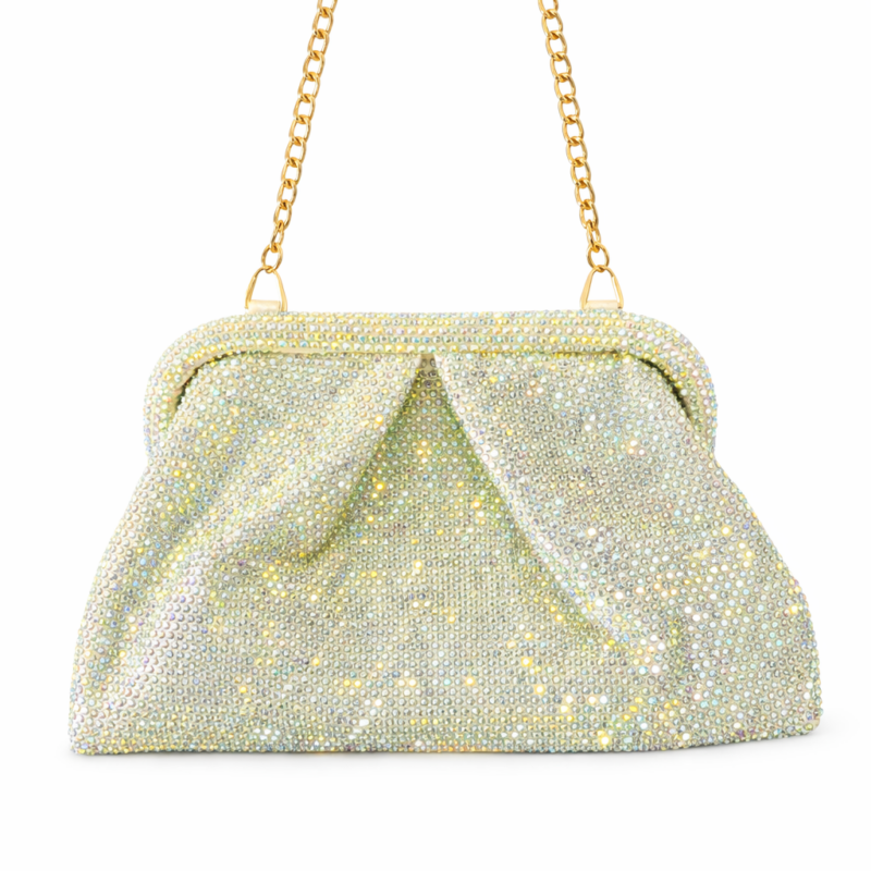 Merilin Ivory Πολυτελής Clutch Τσάντα με Ιριδίζουσες Πέτρες & Αλυσίδα