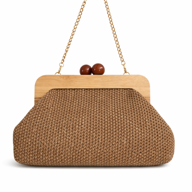 Sahara Ψάθινη Clutch Τσάντα με Ξύλινο Κούμπωμα