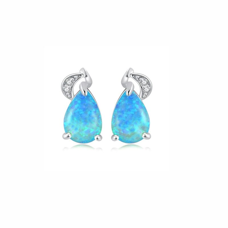 Opal Beauty Ασημί Σκουλαρίκια με Αληθινό Μπλε Οπάλιο