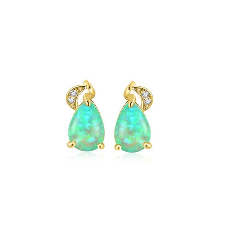 Opal Beauty Χρυσαφί Σκουλαρίκια με Αληθινό Πράσινο Οπάλιο