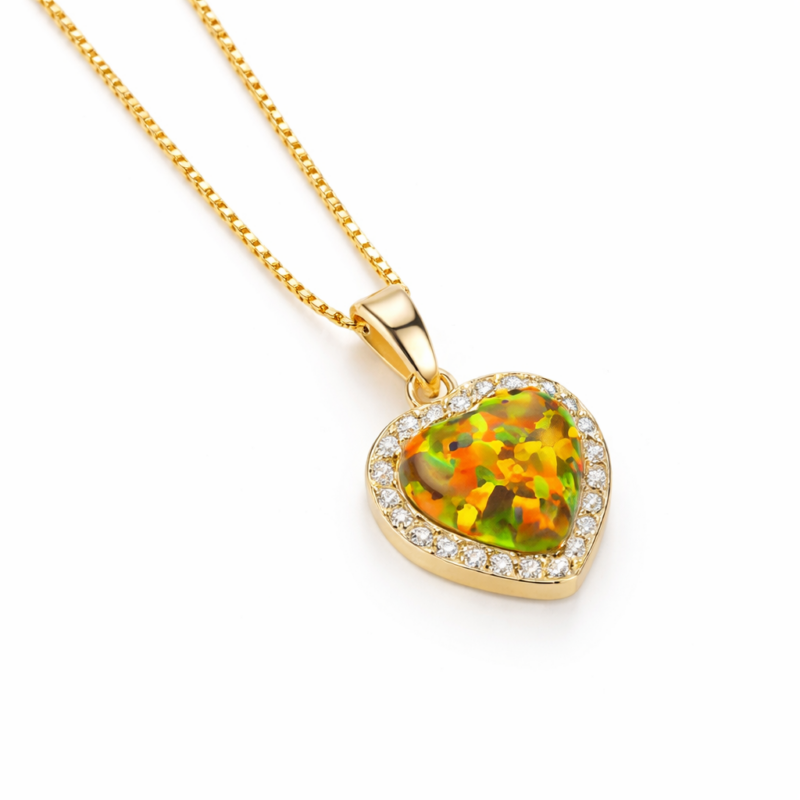 Opal Forest Love Κολιέ Καρδιά από Ασήμι 925 με Πράσινο Αληθινό Οπάλιο