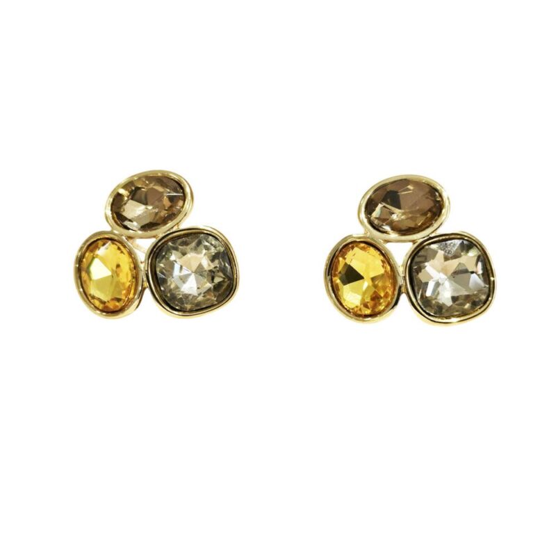 Crystal Amber Χρυσά Σκουλαρίκια με Κρύσταλλα σε Γήινες Αποχρώσεις