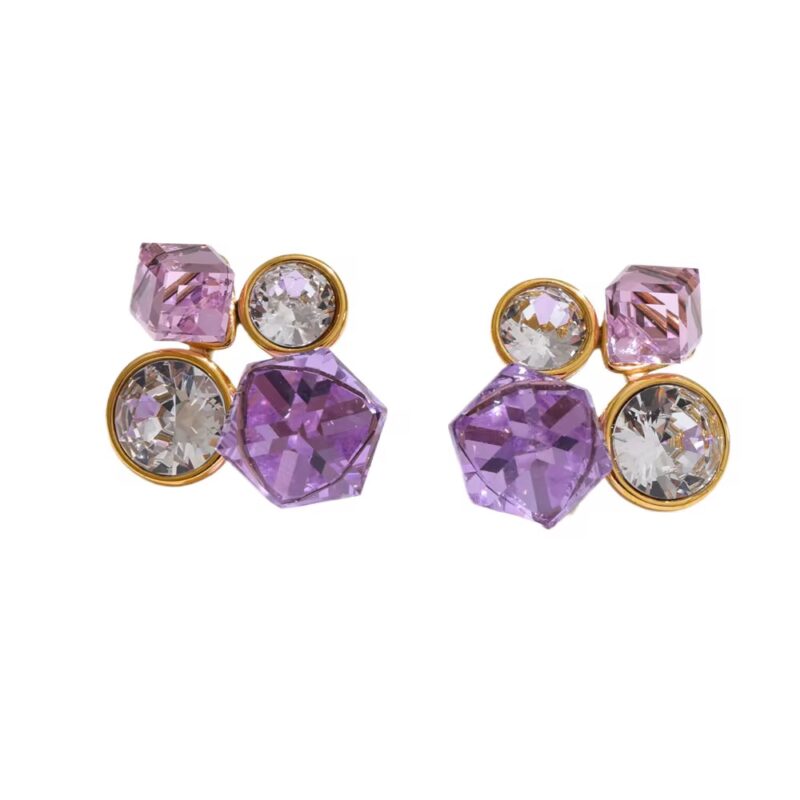 Crystal Purple Χρυσά Σκουλαρίκια με Κρύσταλλα